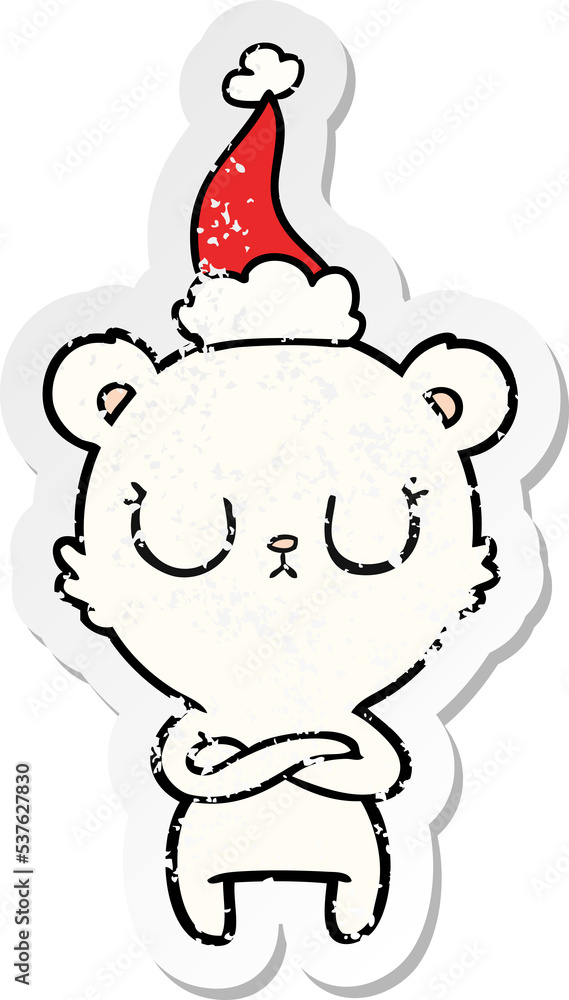 peaceful hand drawn distressed sticker cartoon of a polar bear wearing santa hat peaceful hand drawn distressed sticker cartoon of a polar bear wearing santa hat