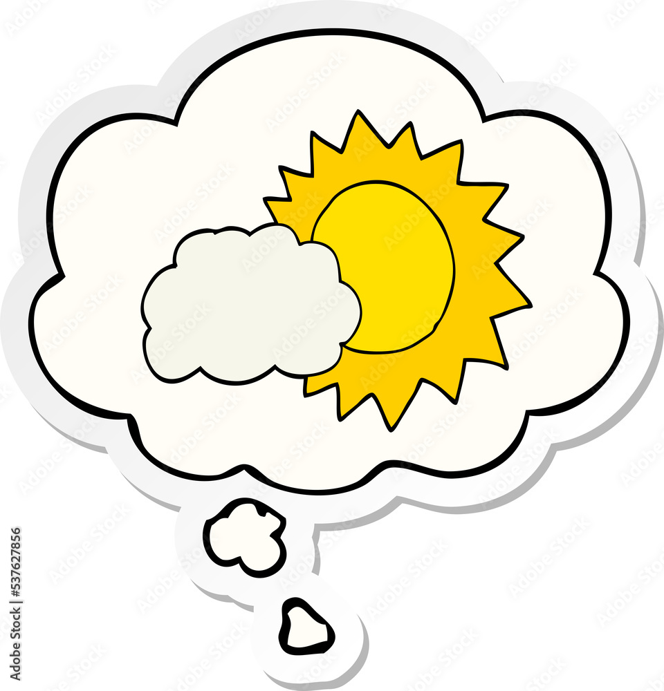 cartoon weather with thought bubble as a printed sticker cartoon weather with thought bubble as a printed sticker