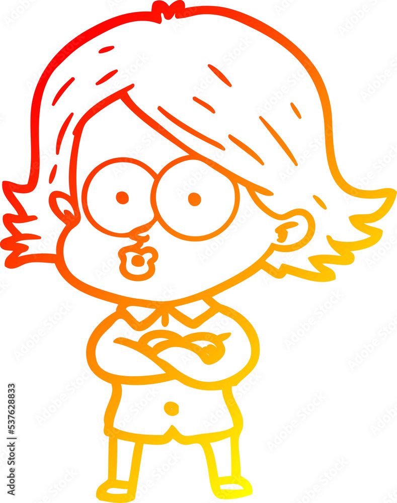 Fototapeta premium warm gradient line drawing of a cartoon girl pouting