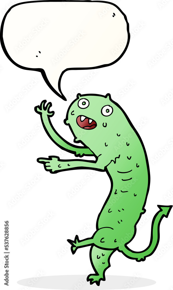 cartoon gross little monster with speech bubble cartoon gross little monster with speech bubble