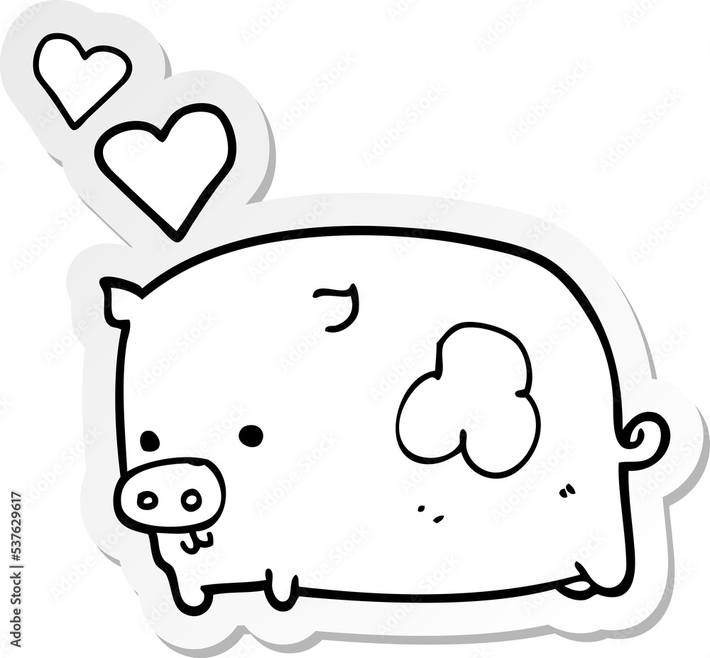 sticker of a cartoon pig in love sticker of a cartoon pig in love