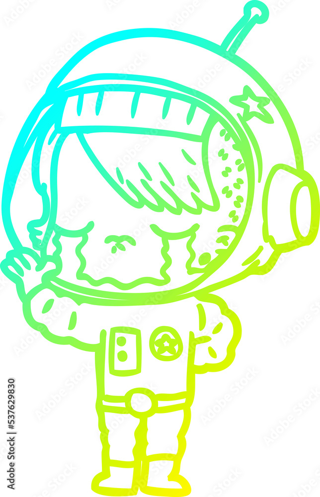 cold gradient line drawing of a cartoon crying astronaut girl cold gradient line drawing of a cartoon crying astronaut girl