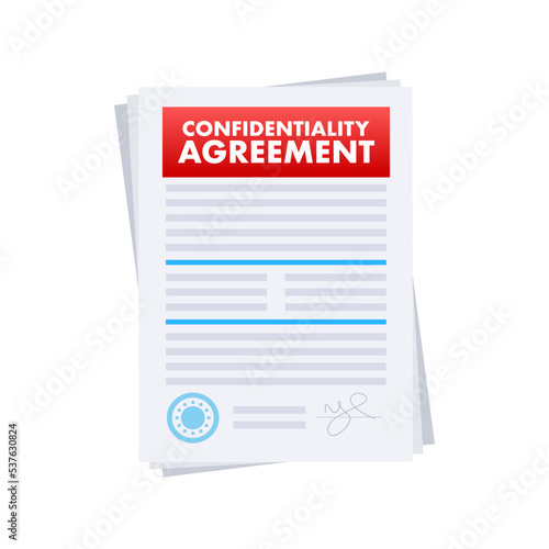 Confidentiality agreement paper document, file. Vector stock illustration.