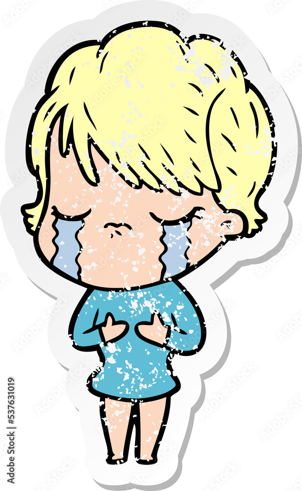 distressed sticker of a cartoon woman crying distressed sticker of a cartoon woman crying