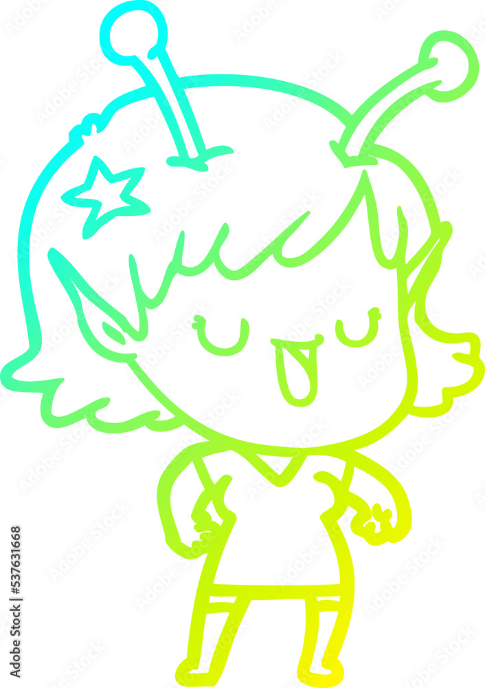cold gradient line drawing of a happy alien girl cartoon laughing cold gradient line drawing of a happy alien girl cartoon laughing