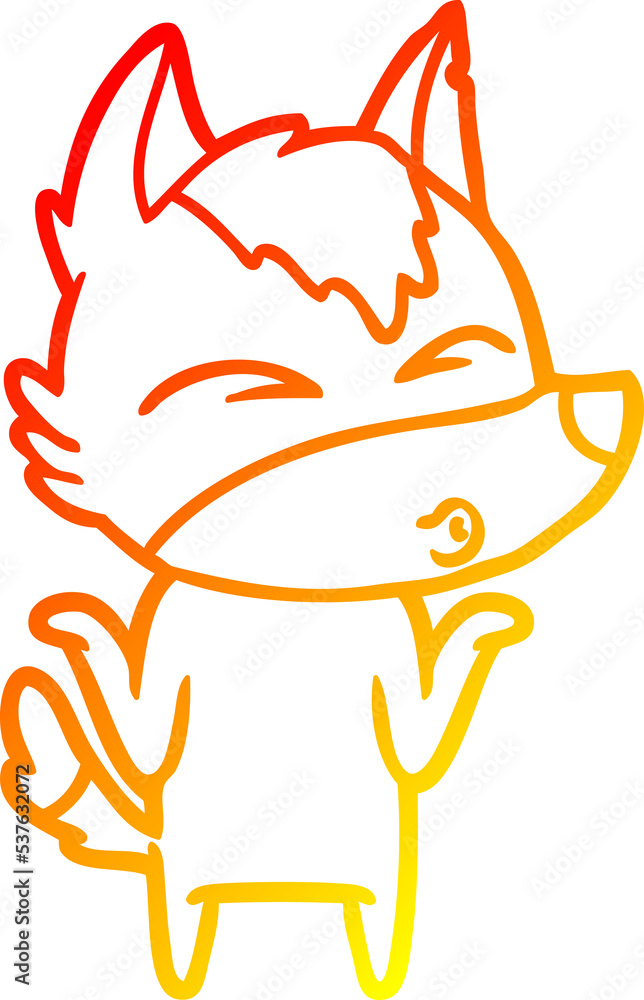 warm gradient line drawing of a cartoon wolf shrugging shoulders warm gradient line drawing of a cartoon wolf shrugging shoulders