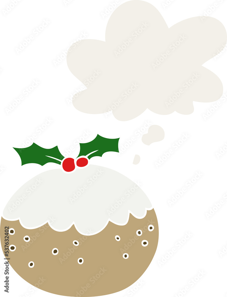 cartoon christmas pudding with thought bubble in retro style cartoon christmas pudding with thought bubble in retro style