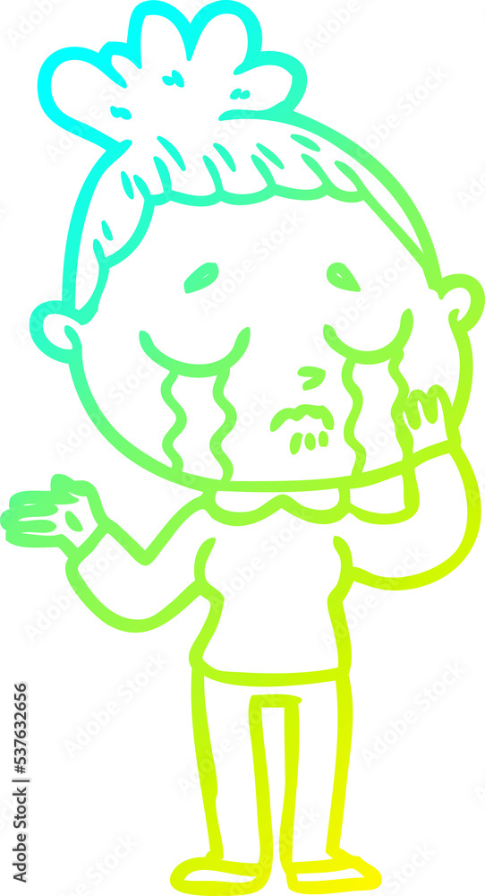 cold gradient line drawing of a cartoon crying woman cold gradient line drawing of a cartoon crying woman