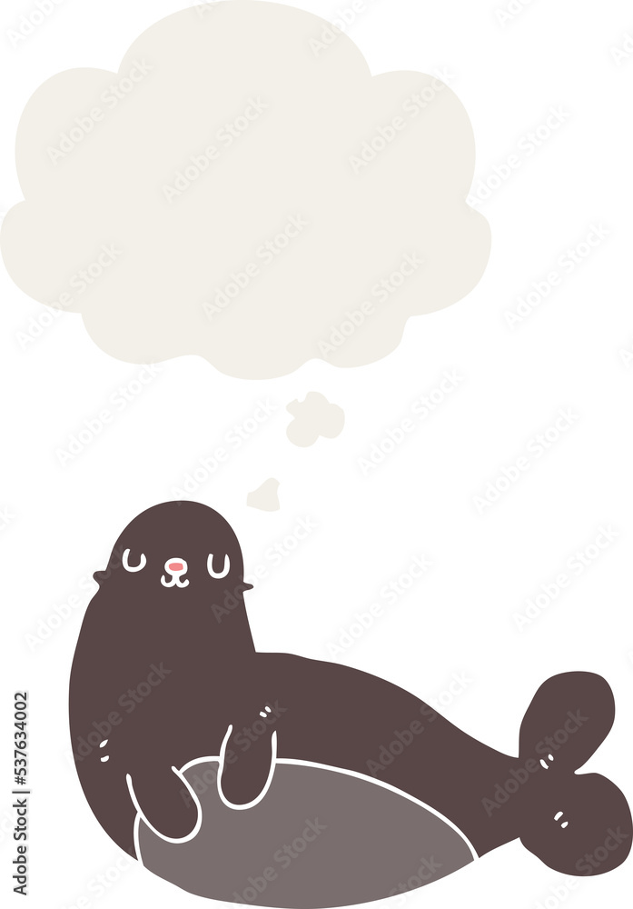 Obraz premium cartoon seal with thought bubble in retro style