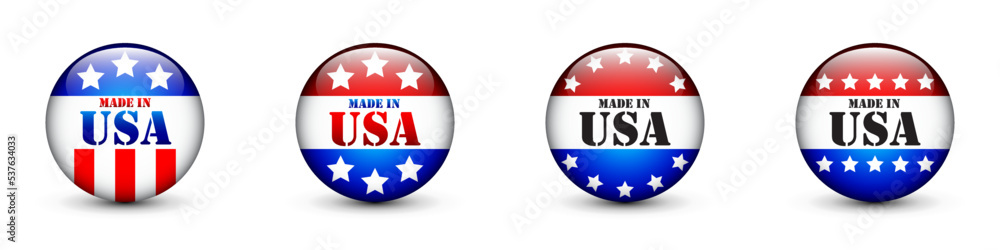 Made in USA glossy buttons set. Flat vector illustration. Made in USA glossy buttons set. Flat vector illustration.