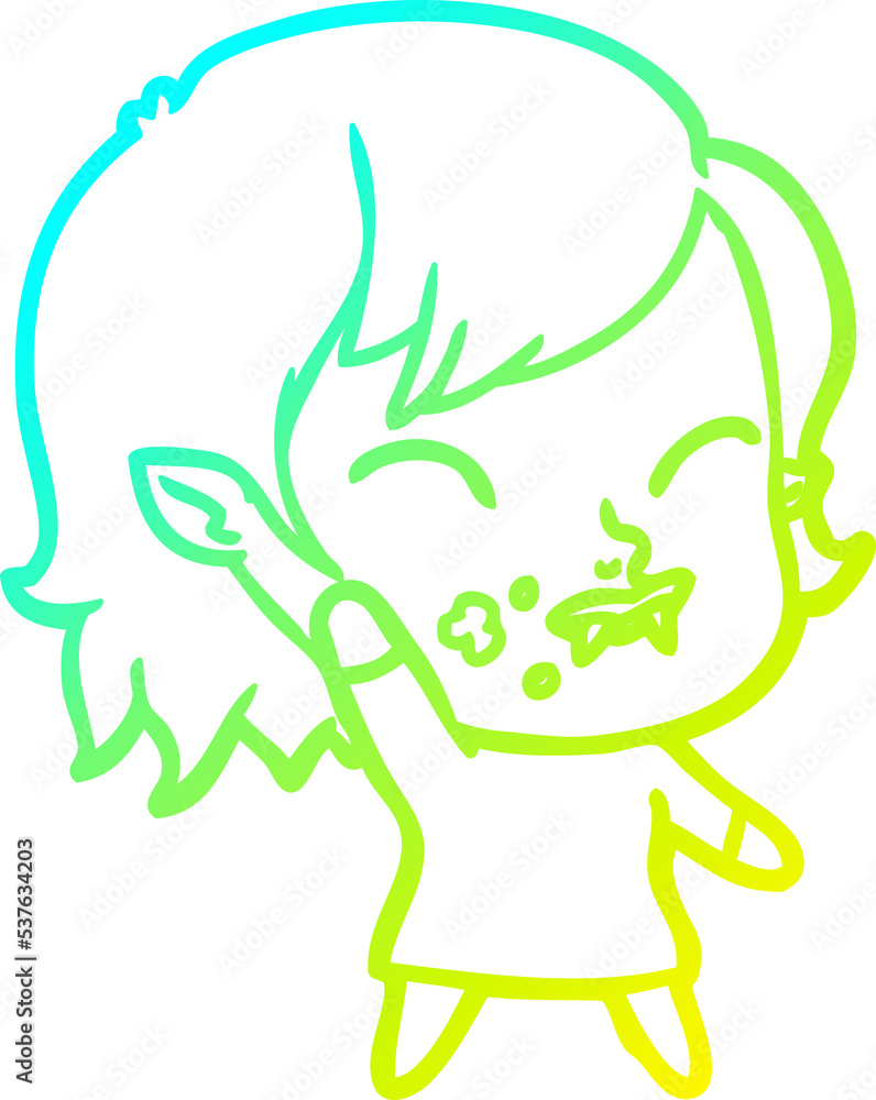 cold gradient line drawing of a cartoon vampire girl with blood on cheek cold gradient line drawing of a cartoon vampire girl with blood on cheek