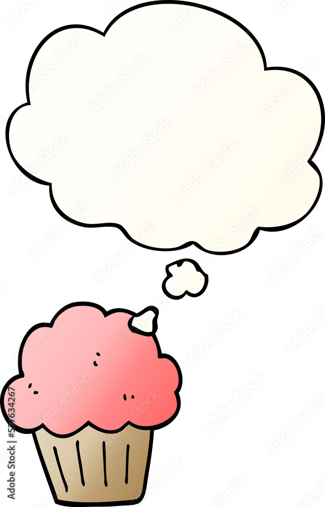 cartoon muffin with thought bubble in smooth gradient style cartoon muffin with thought bubble in smooth gradient style