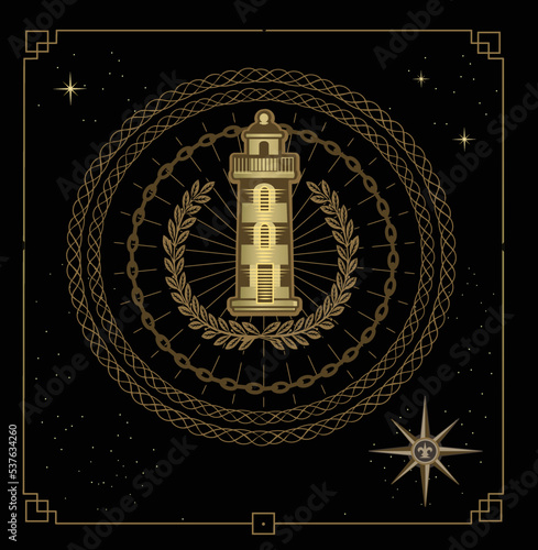 Esoteric and spiritualist lighthouse. Astrologer or tattoo. Paranormal