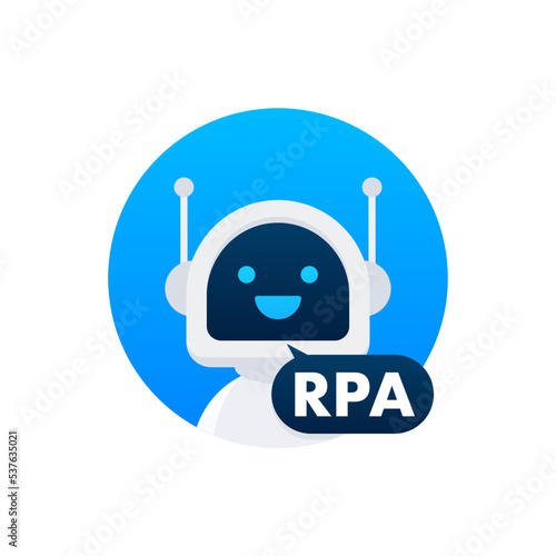 RPA Robotic process automation. Artificial intelligence, machine learning. Vector stock illustration.