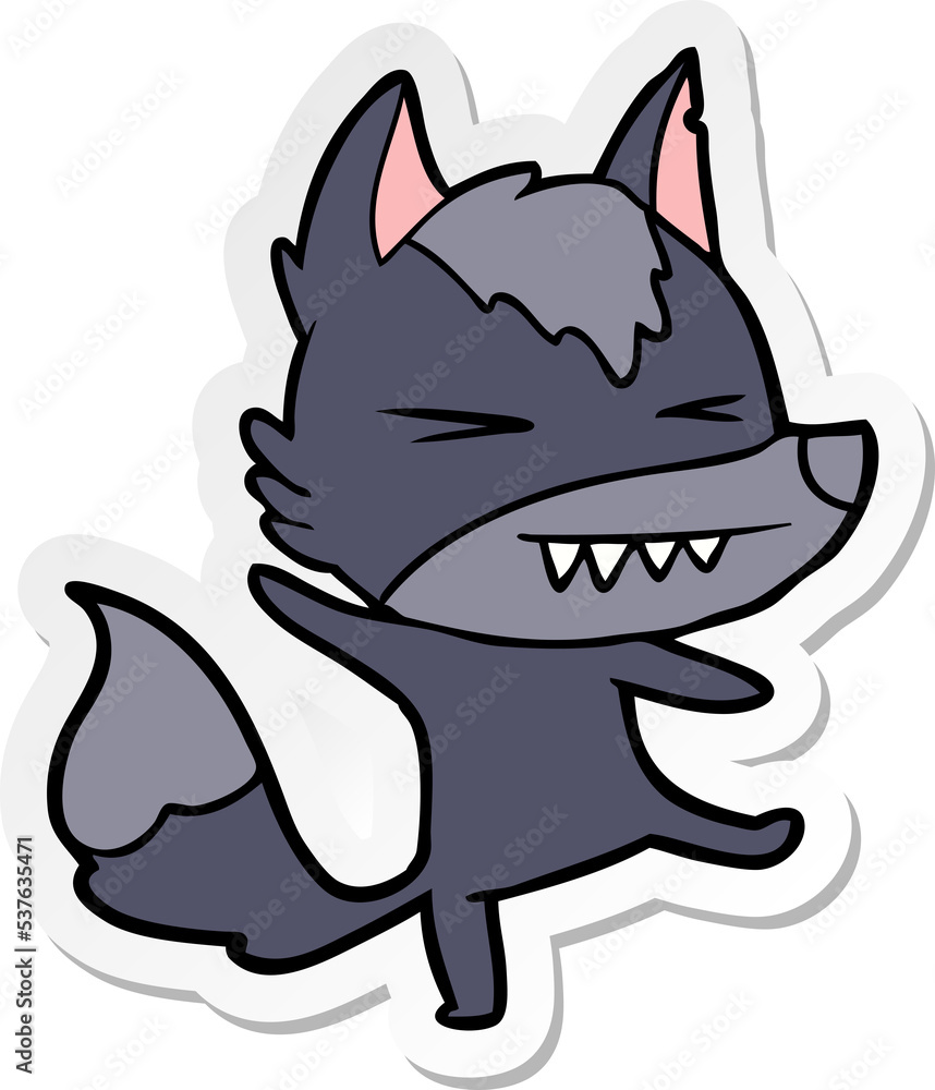 sticker of a angry wolf cartoon