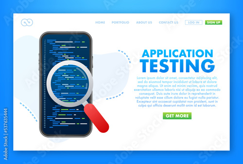 Application Testing. Testing software development. Vector stock illustration.