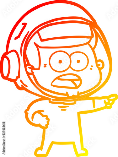 warm gradient line drawing of a cartoon surprised astronaut