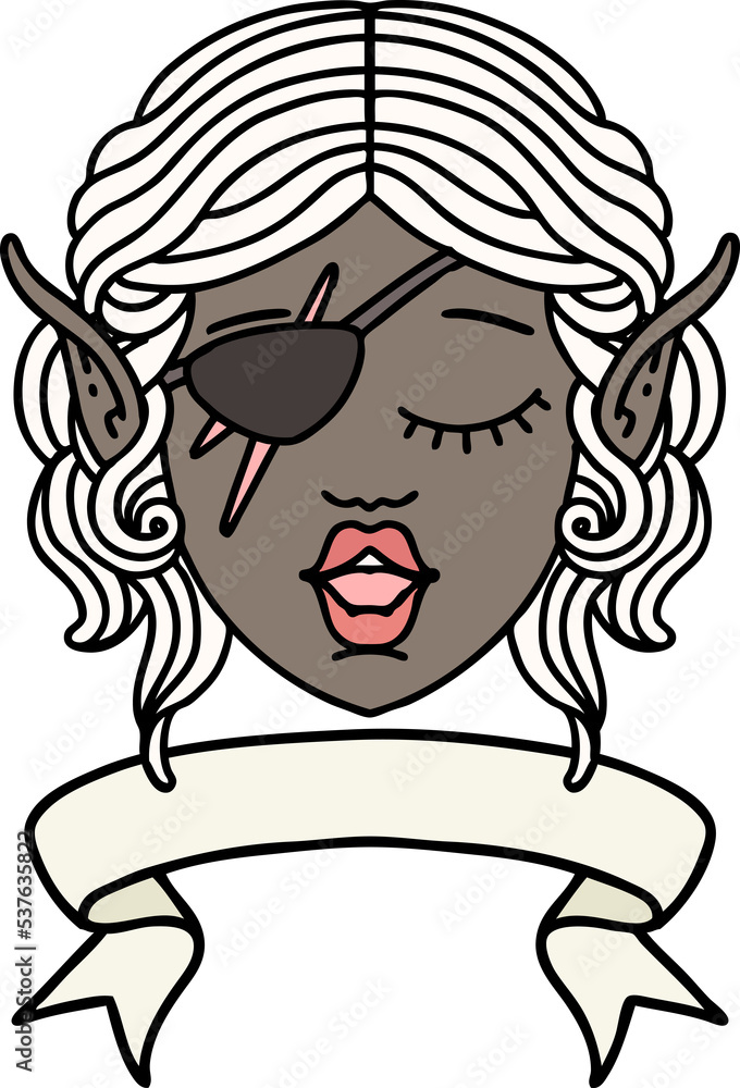 Retro Tattoo Style elf rogue character face with banner Retro Tattoo Style elf rogue character face with banner