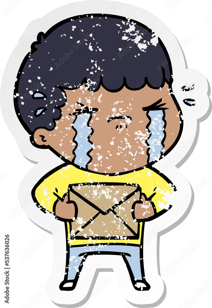 distressed sticker of a cartoon man crying distressed sticker of a cartoon man crying
