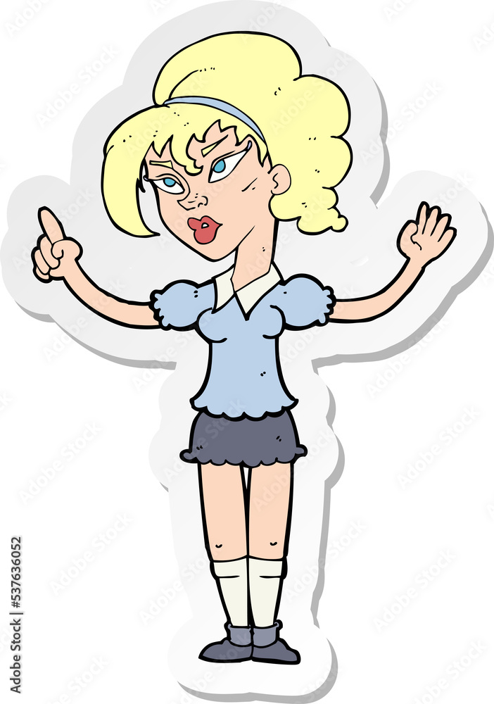 sticker of a cartoon woman with idea sticker of a cartoon woman with idea