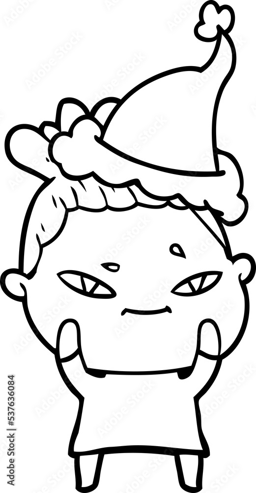 hand drawn line drawing of a woman wearing santa hat hand drawn line drawing of a woman wearing santa hat