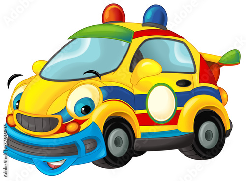 cartoon scene with funny looking ambulance sedan illustration for children