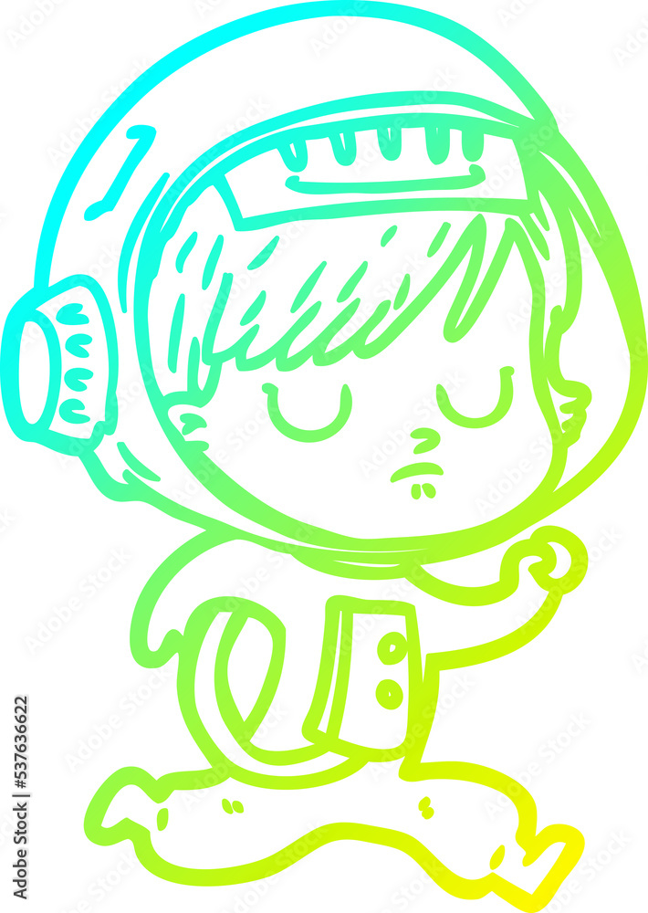 cold gradient line drawing of a cartoon astronaut woman cold gradient line drawing of a cartoon astronaut woman
