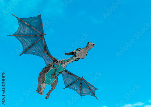 dragon cartoon with armor flying on ice bottom view
