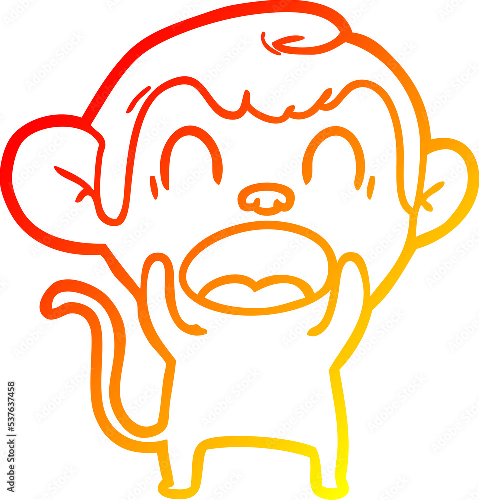 warm gradient line drawing of a shouting cartoon monkey warm gradient line drawing of a shouting cartoon monkey