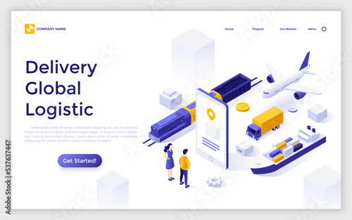 Modern Isometric Vector Landing Page Template