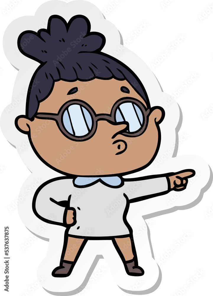 sticker of a cartoon woman wearing glasses sticker of a cartoon woman wearing glasses