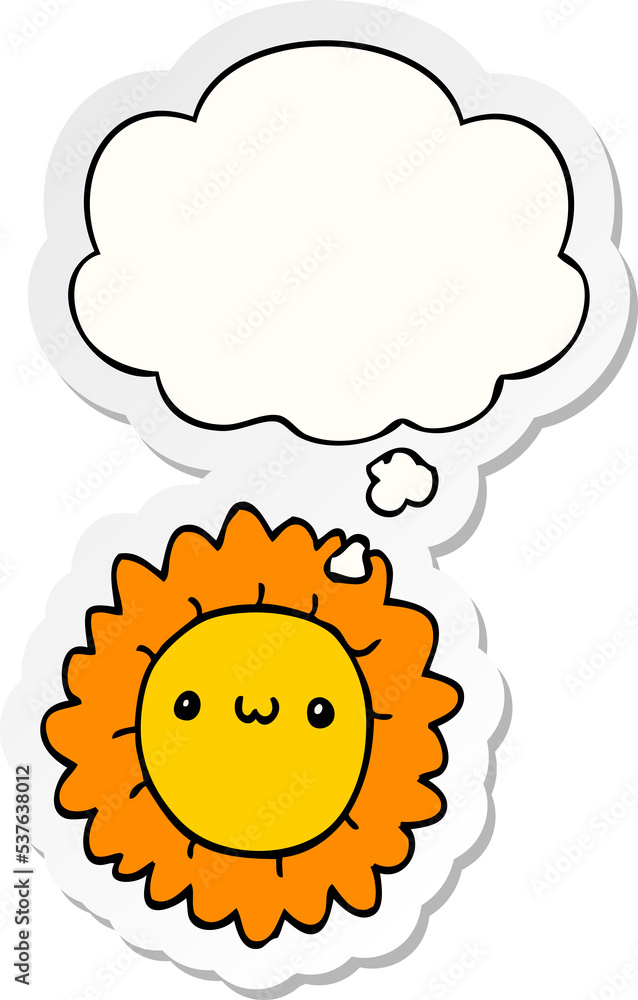 cartoon flower with thought bubble as a printed sticker cartoon flower with thought bubble as a printed sticker