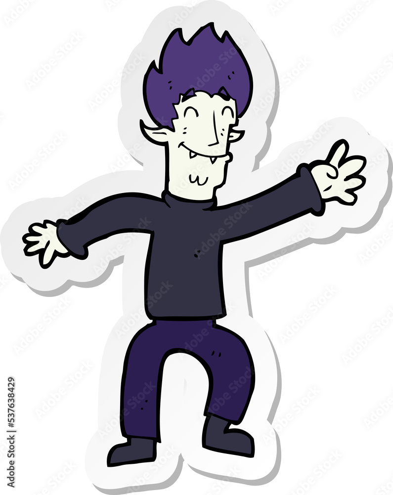 sticker of a cartoon happy vampire man