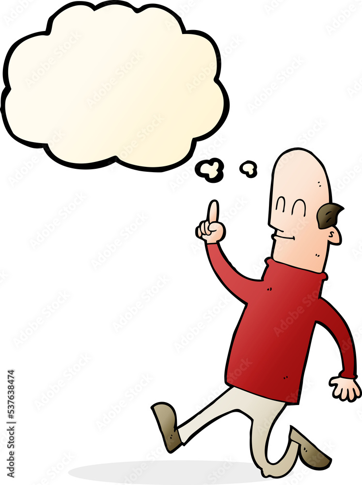 Fototapeta premium cartoon bald man with idea with thought bubble