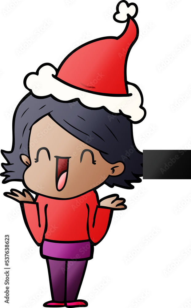 hand drawn gradient cartoon of a happy woman wearing santa hat hand drawn gradient cartoon of a happy woman wearing santa hat