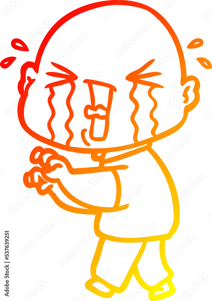 warm gradient line drawing of a cartoon crying bald man warm gradient line drawing of a cartoon crying bald man