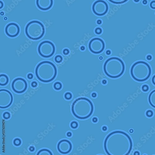 Geometric poa seamless pattern of random arranged azure rings with dots texture on light blue background.Round shapes halftone point endless wallpaper.For textile,wrapping paper,fashion fabric print