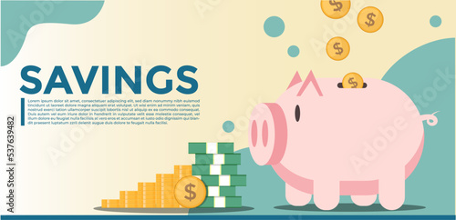 pig bank. savings concept template. email finance template. pig bank. coins entering pig bank. save money.