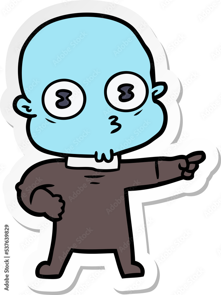 sticker of a cartoon weird bald spaceman sticker of a cartoon weird bald spaceman