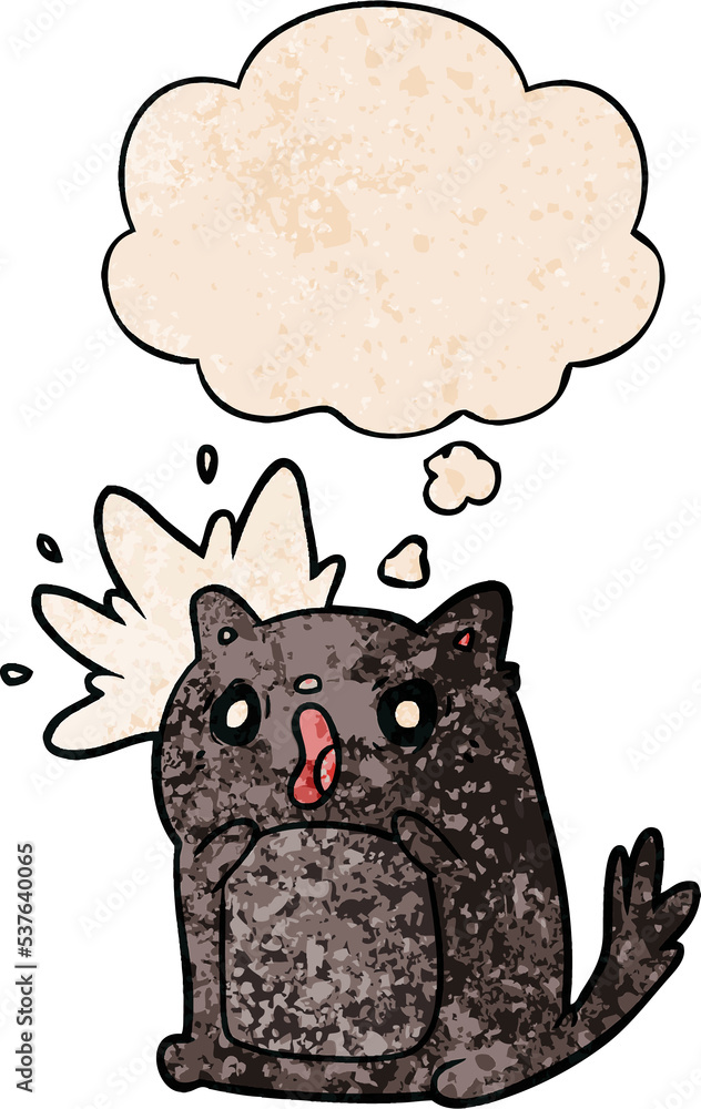 cartoon shocked cat with thought bubble in grunge texture style cartoon shocked cat with thought bubble in grunge texture style