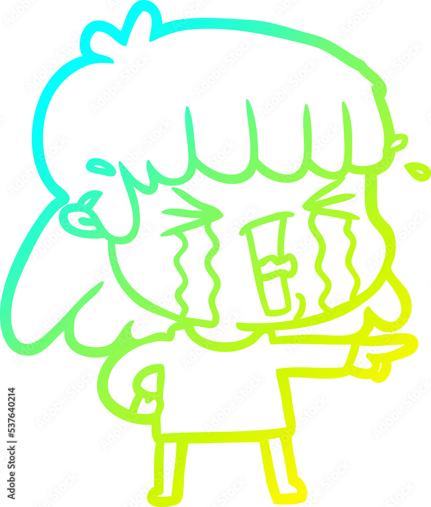 cold gradient line drawing of a cartoon woman in tears cold gradient line drawing of a cartoon woman in tears