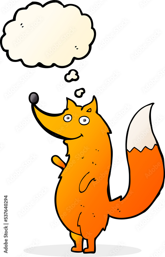 cartoon waving fox with thought bubble cartoon waving fox with thought bubble