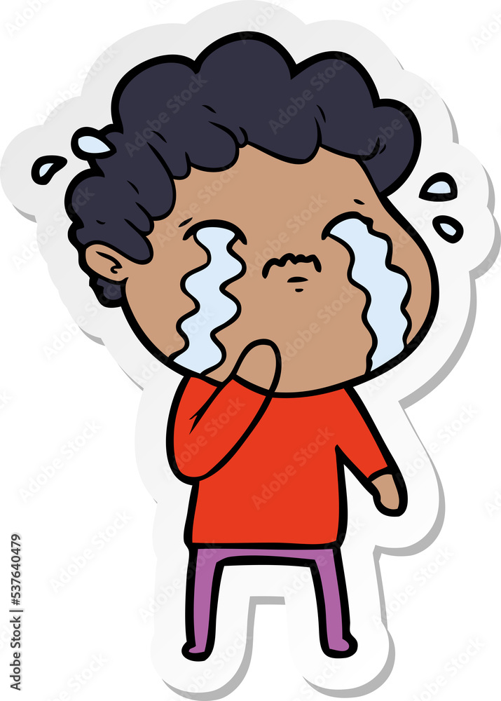 sticker of a cartoon man crying