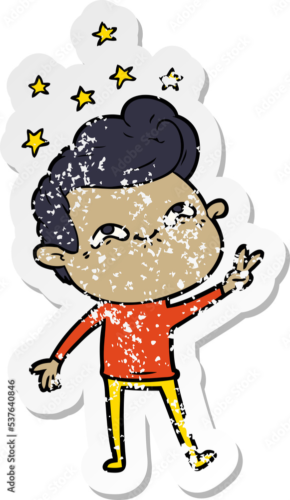 distressed sticker of a cartoon excited man distressed sticker of a cartoon excited man