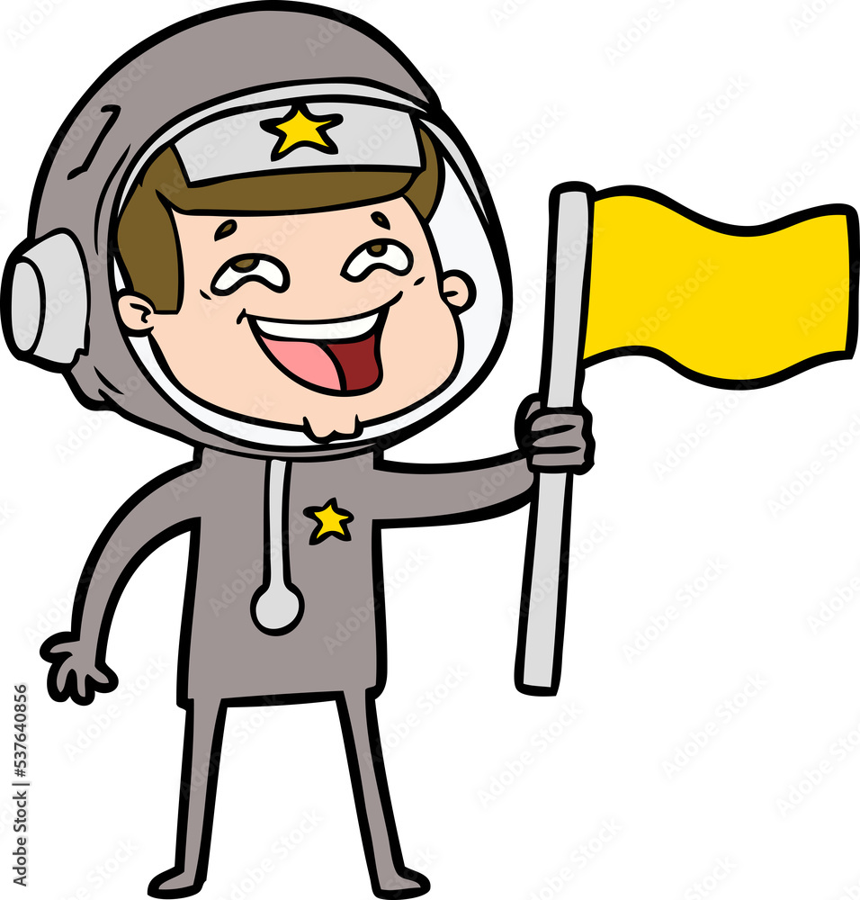 cartoon laughing astronaut waving flag cartoon laughing astronaut waving flag