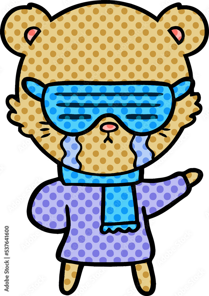 crying cartoon bear wearing rave sunglasses crying cartoon bear wearing rave sunglasses