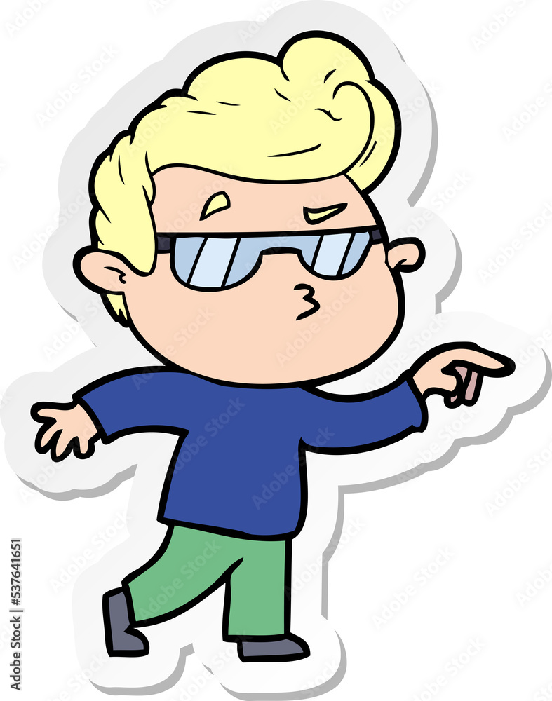 sticker of a cartoon cool guy sticker of a cartoon cool guy