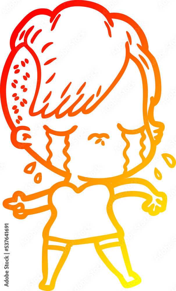 warm gradient line drawing of a cartoon crying girl warm gradient line drawing of a cartoon crying girl
