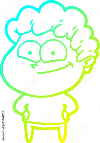 cold gradient line drawing of a cartoon happy man