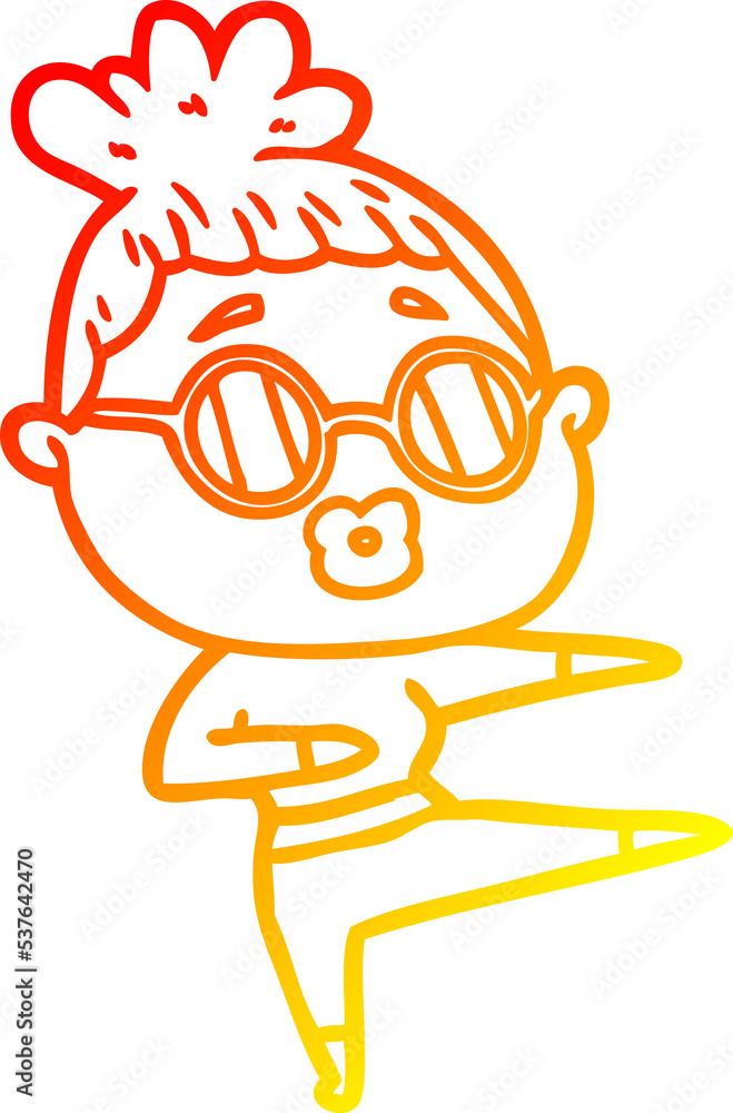 warm gradient line drawing of a cartoon dancing woman wearing sunglasses warm gradient line drawing of a cartoon dancing woman wearing sunglasses